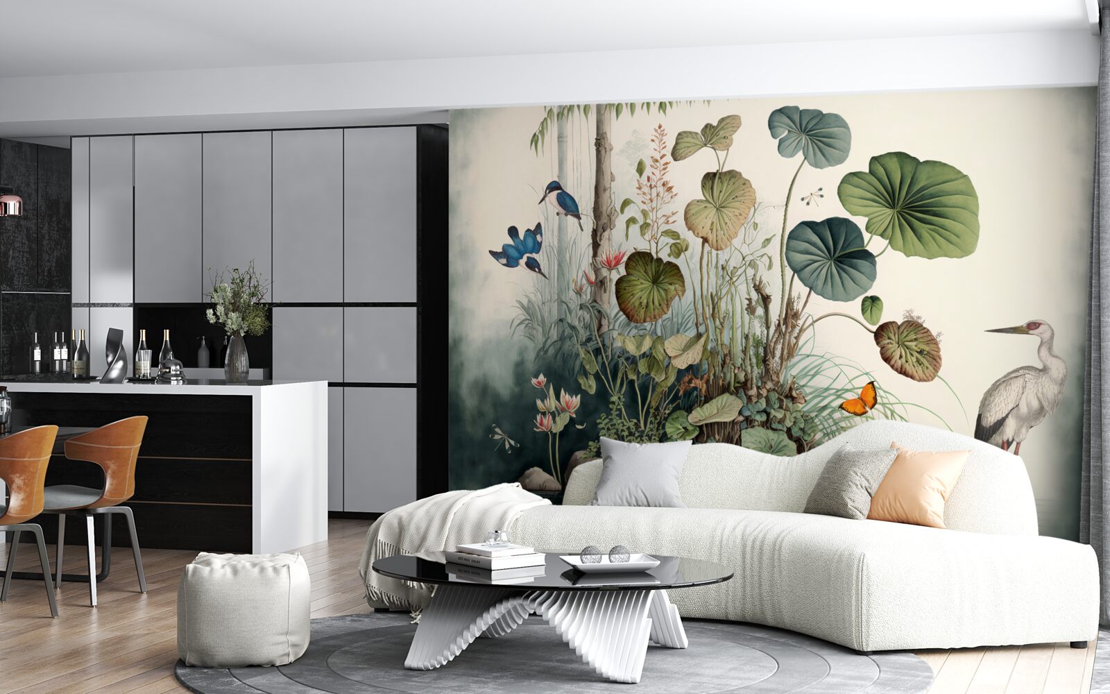 Фотошпалери самотній острів в озері, на якому стоїть підйомний кран