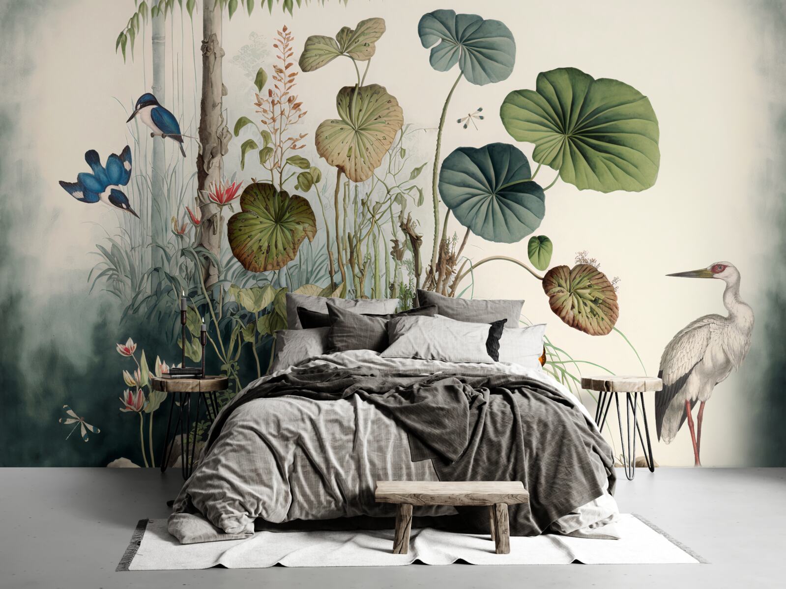 Фотошпалери самотній острів в озері, на якому стоїть підйомний кран