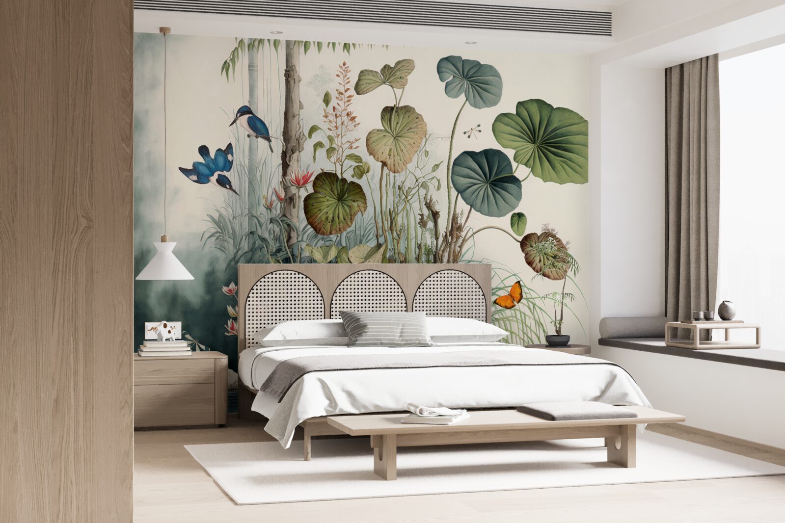 Фотошпалери самотній острів в озері, на якому стоїть підйомний кран