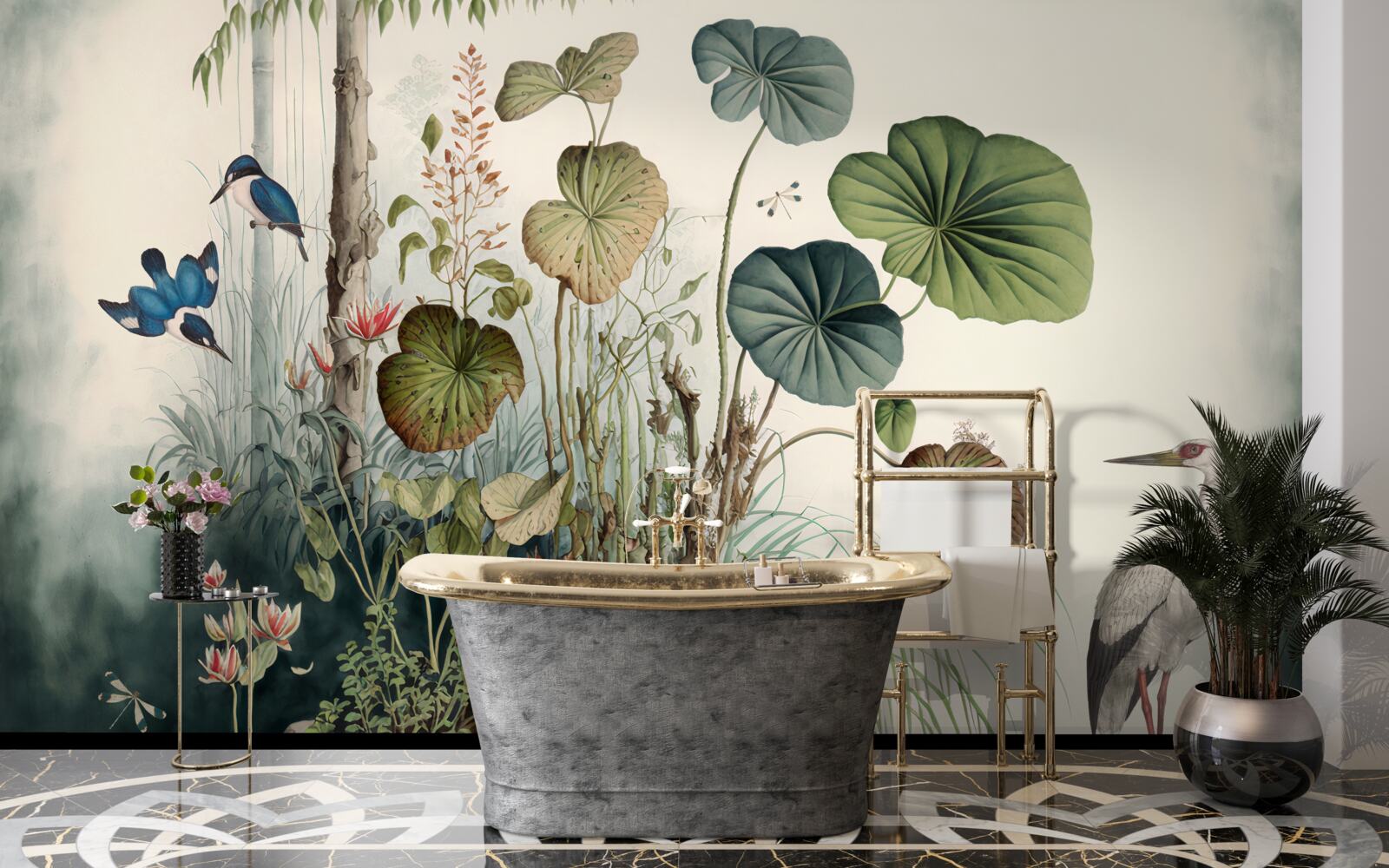 Фотошпалери самотній острів в озері, на якому стоїть підйомний кран