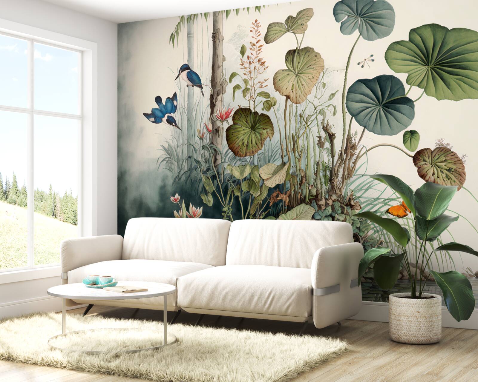 Фотошпалери самотній острів в озері, на якому стоїть підйомний кран