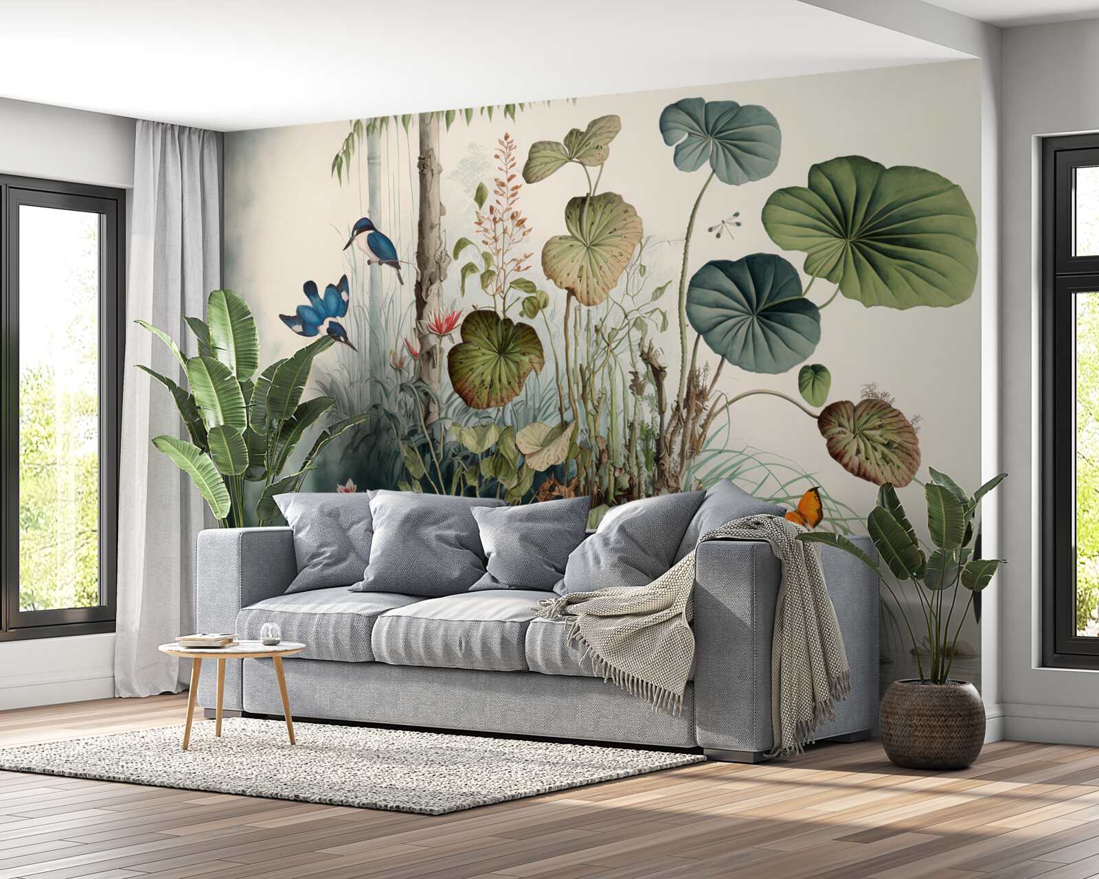 Фотошпалери самотній острів в озері, на якому стоїть підйомний кран