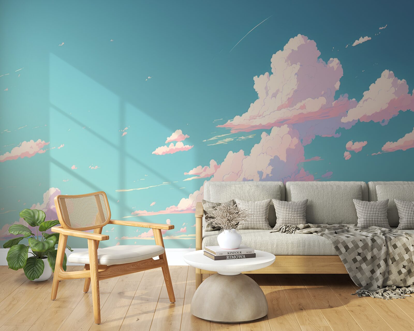 Фотошпалери блакитне небо прикрашають рожеві хмаринки