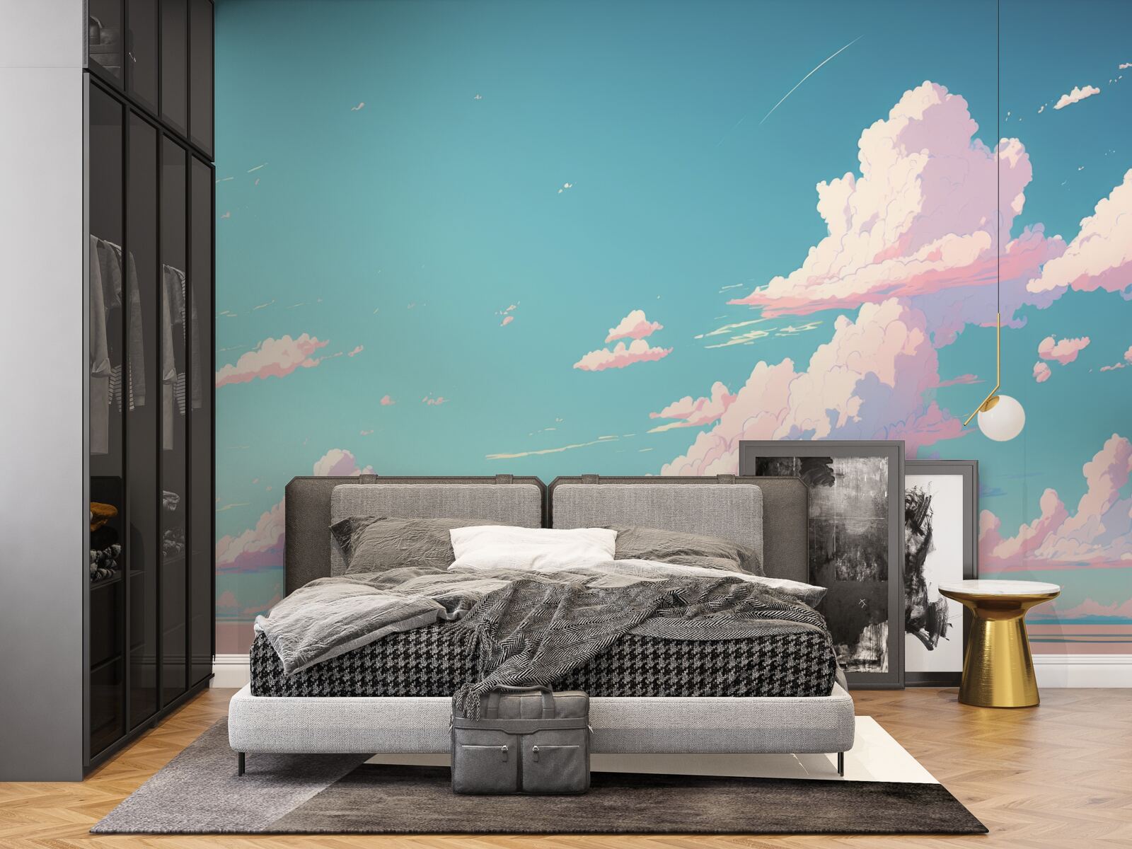 Фотошпалери блакитне небо прикрашають рожеві хмаринки