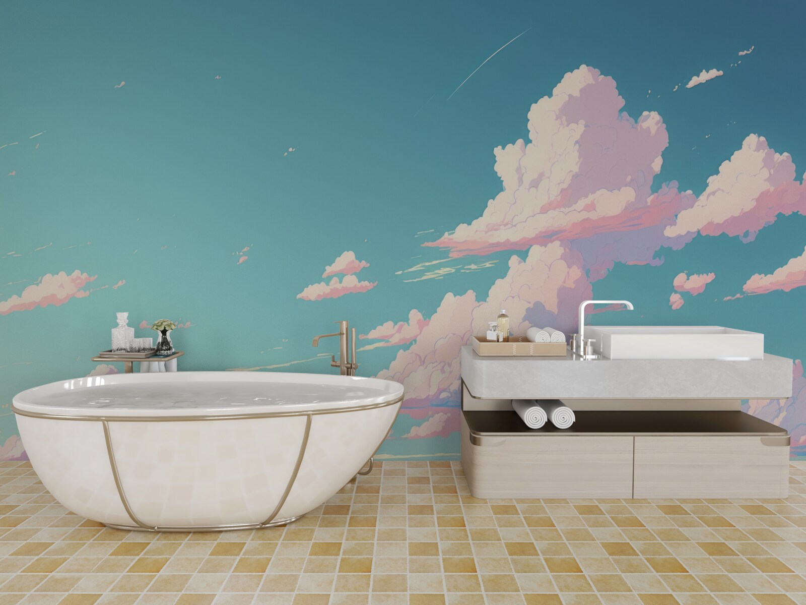 Фотошпалери блакитне небо прикрашають рожеві хмаринки