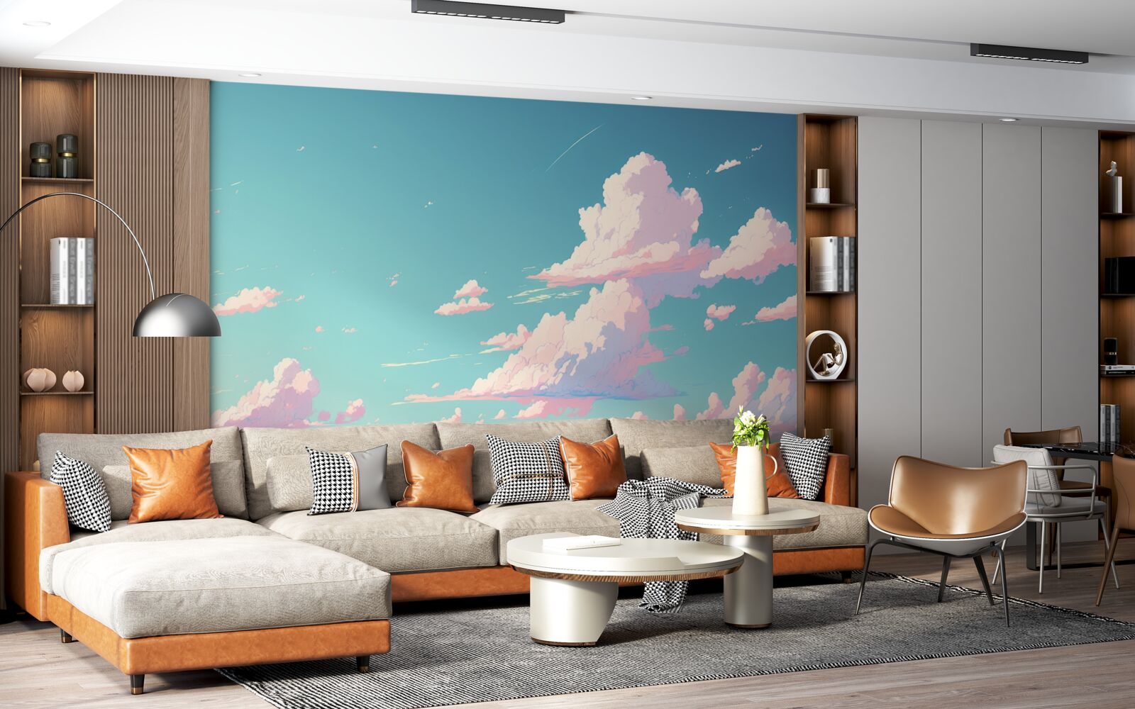 Фотошпалери блакитне небо прикрашають рожеві хмаринки