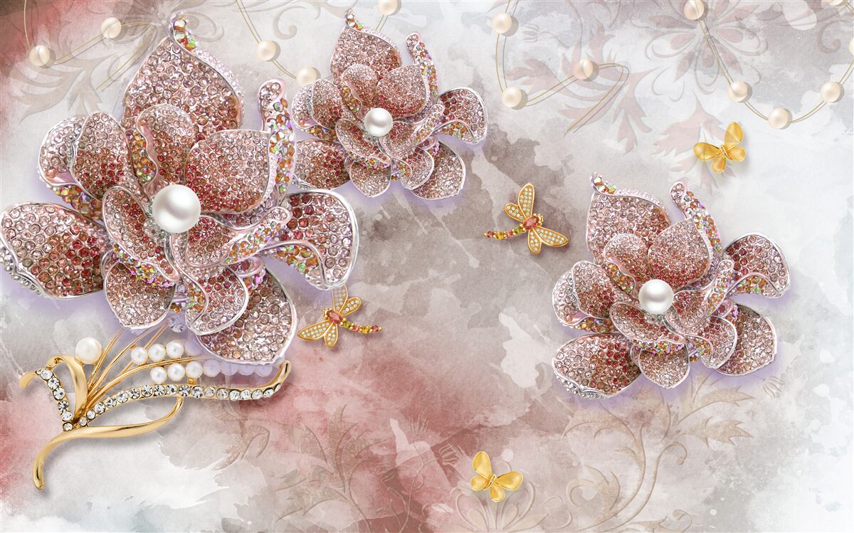 Фотошпалери квіткові бутони з червоного каміння та перламутру