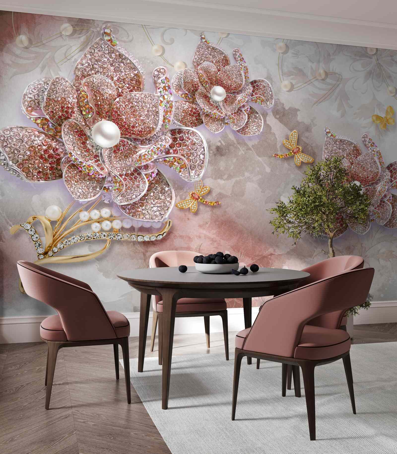 Фотошпалери квіткові бутони з червоного каміння та перламутру