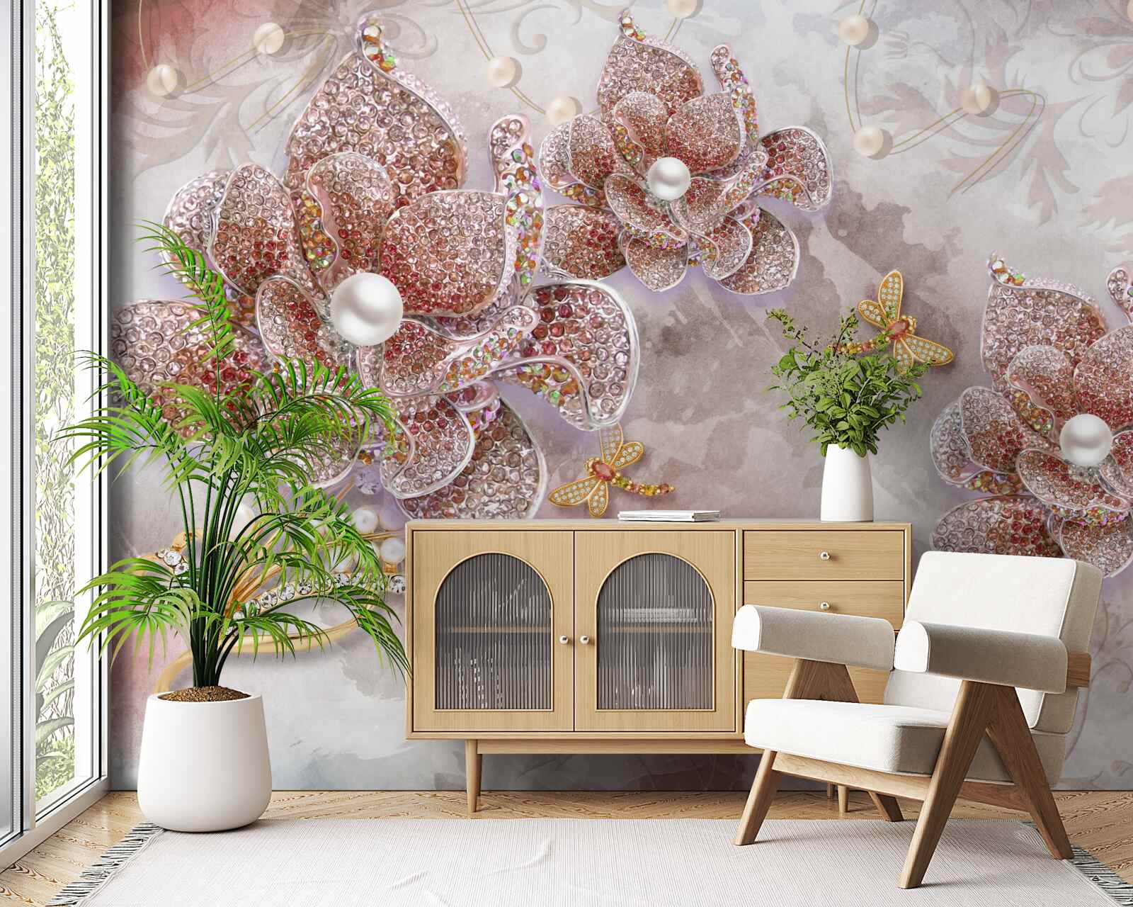 Фотошпалери квіткові бутони з червоного каміння та перламутру