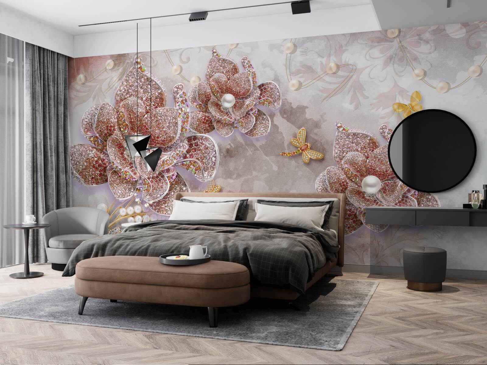 Фотошпалери квіткові бутони з червоного каміння та перламутру