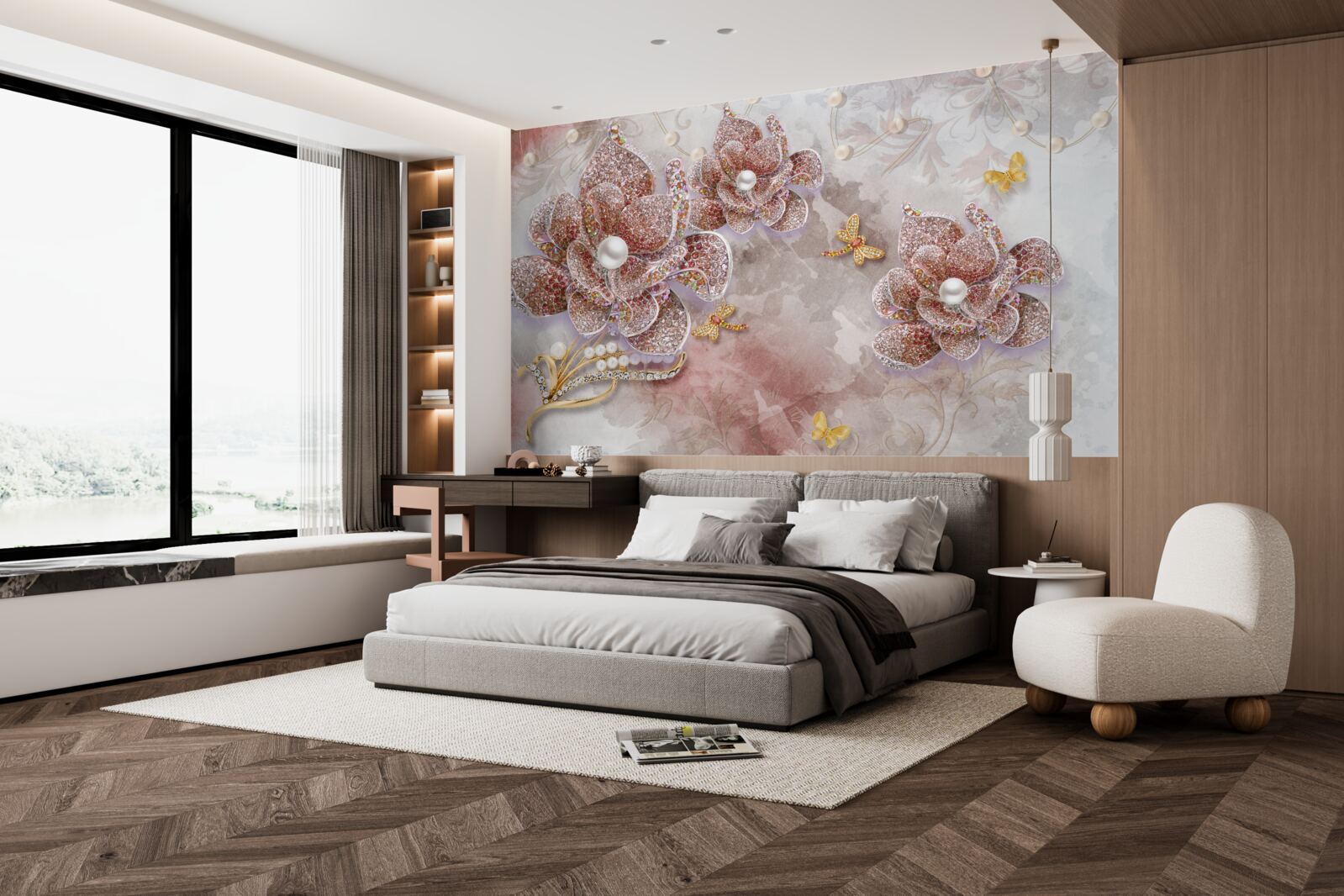 Фотошпалери квіткові бутони з червоного каміння та перламутру