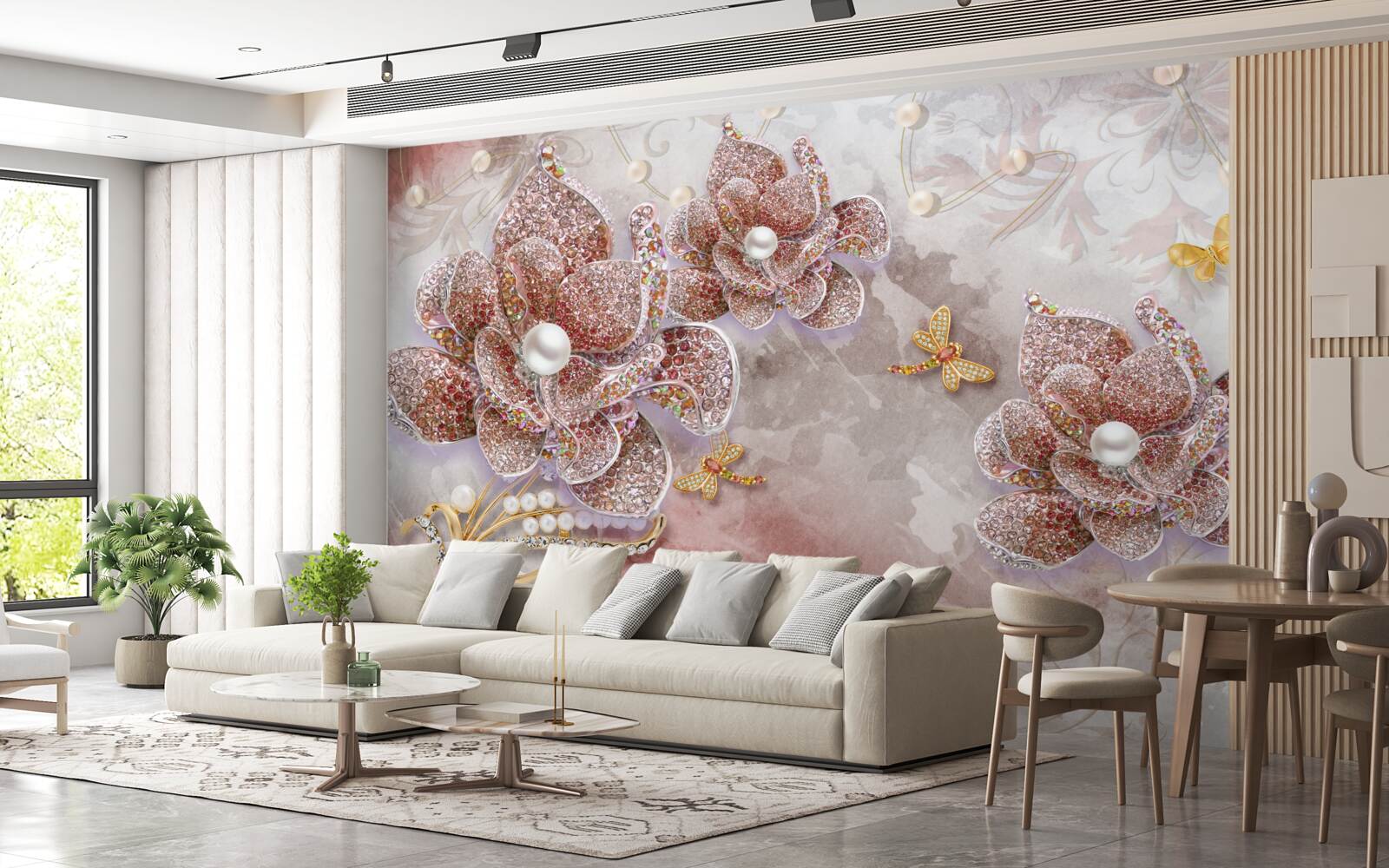 Фотошпалери квіткові бутони з червоного каміння та перламутру