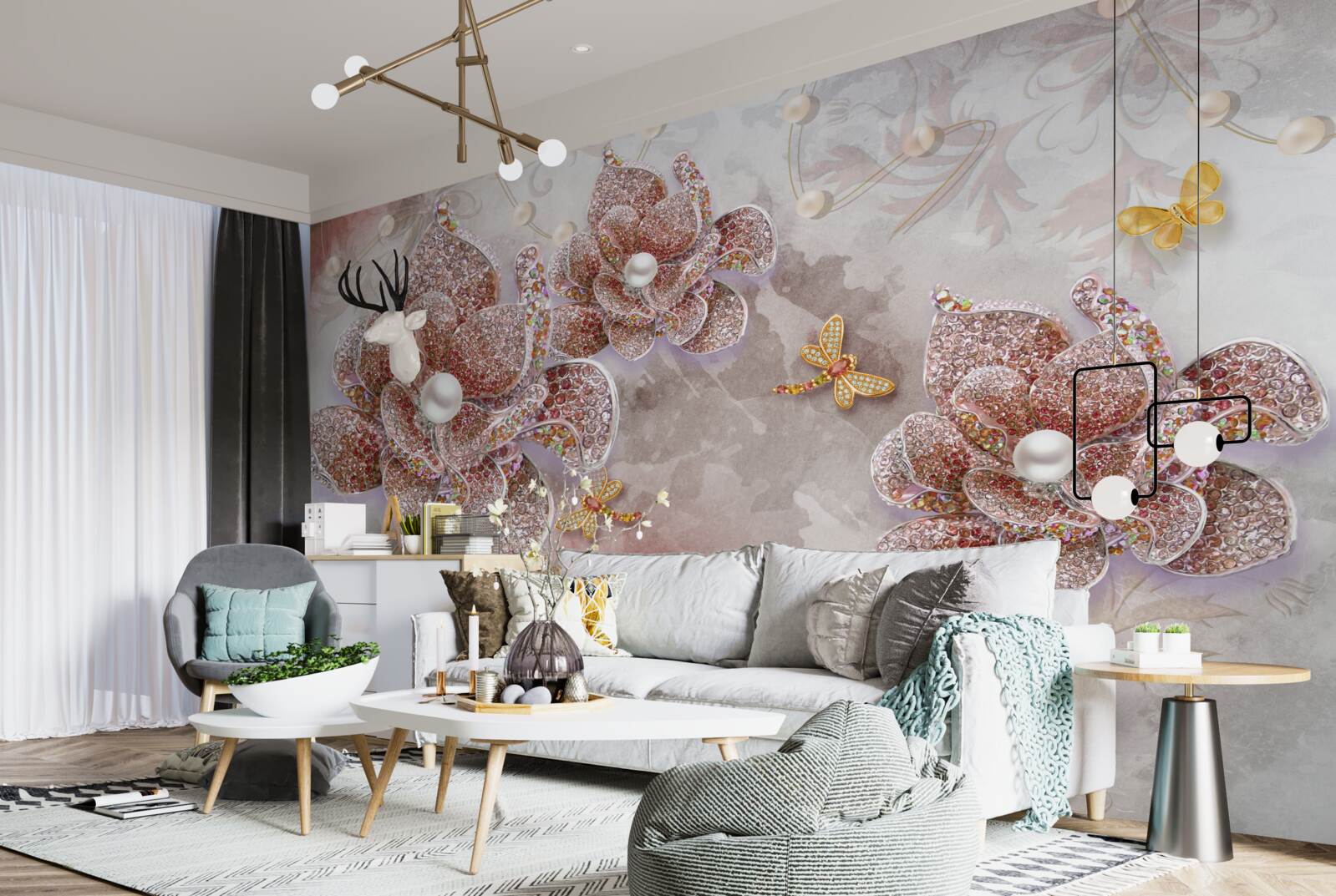 Фотошпалери квіткові бутони з червоного каміння та перламутру