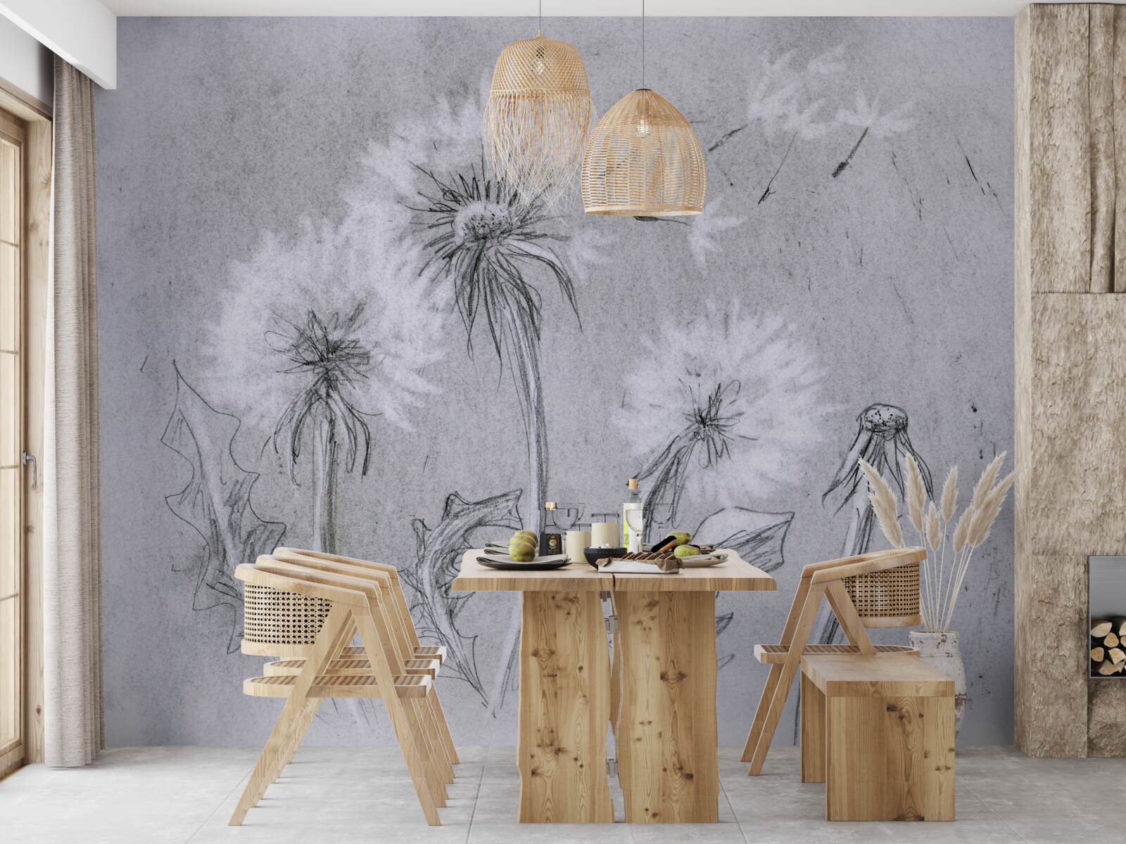 Фотошпалери подорож ніжної кульбаби в повітрі