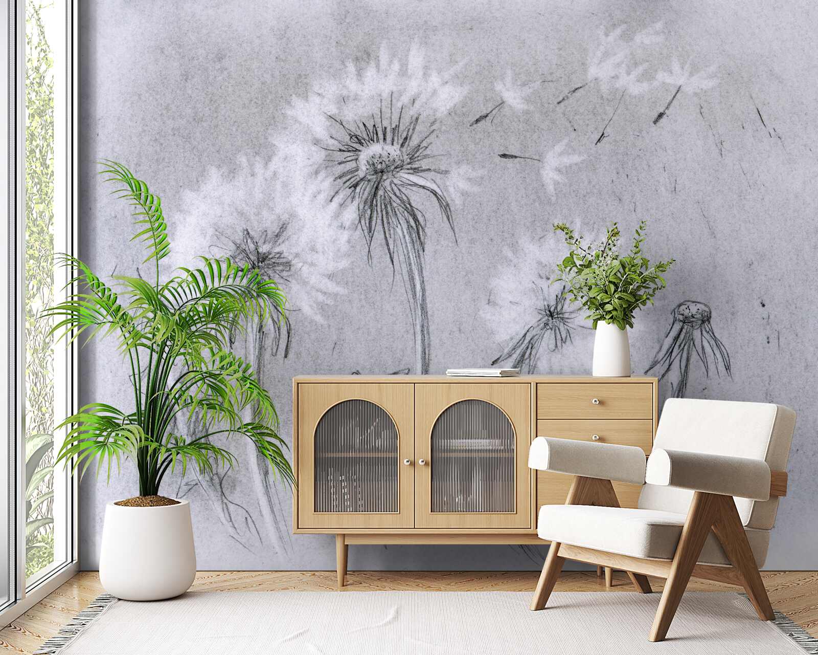 Фотошпалери подорож ніжної кульбаби в повітрі