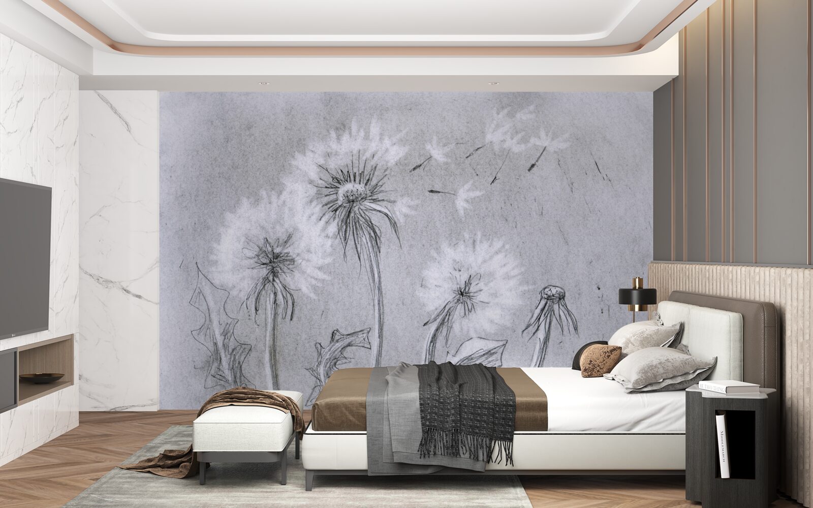 Фотошпалери подорож ніжної кульбаби в повітрі