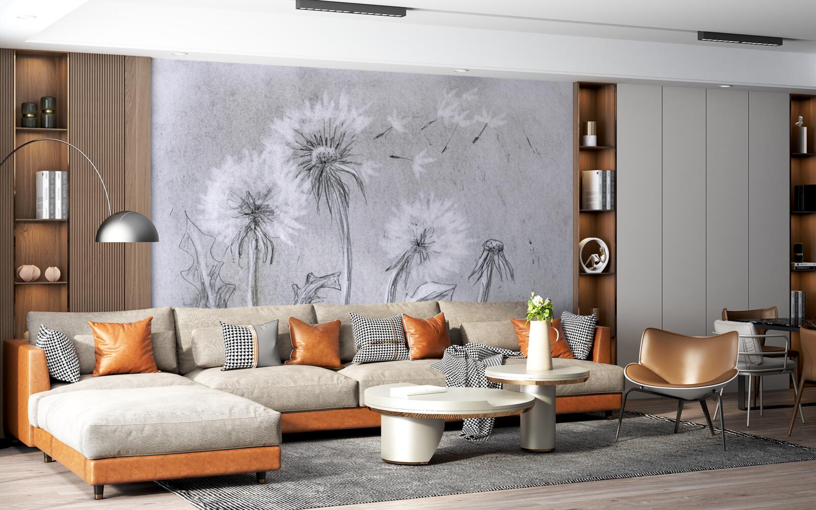 Фотошпалери подорож ніжної кульбаби в повітрі