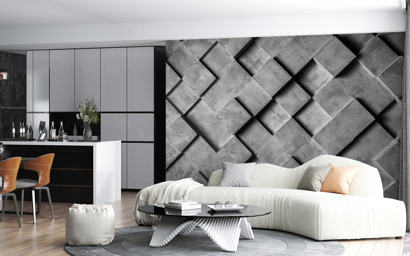 Фотошпалери 3d прямокутники сірого кольору