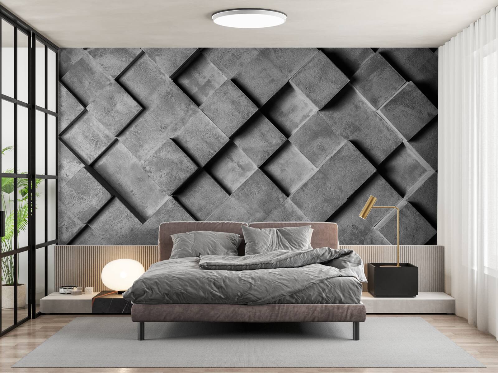 Фотошпалери 3d прямокутники сірого кольору