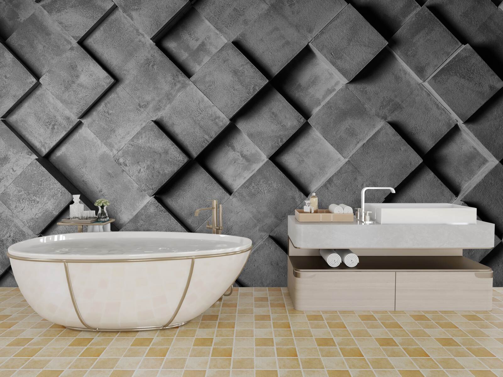 Фотошпалери 3d прямокутники сірого кольору