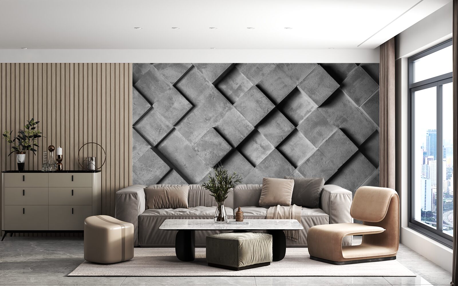 Фотошпалери 3d прямокутники сірого кольору