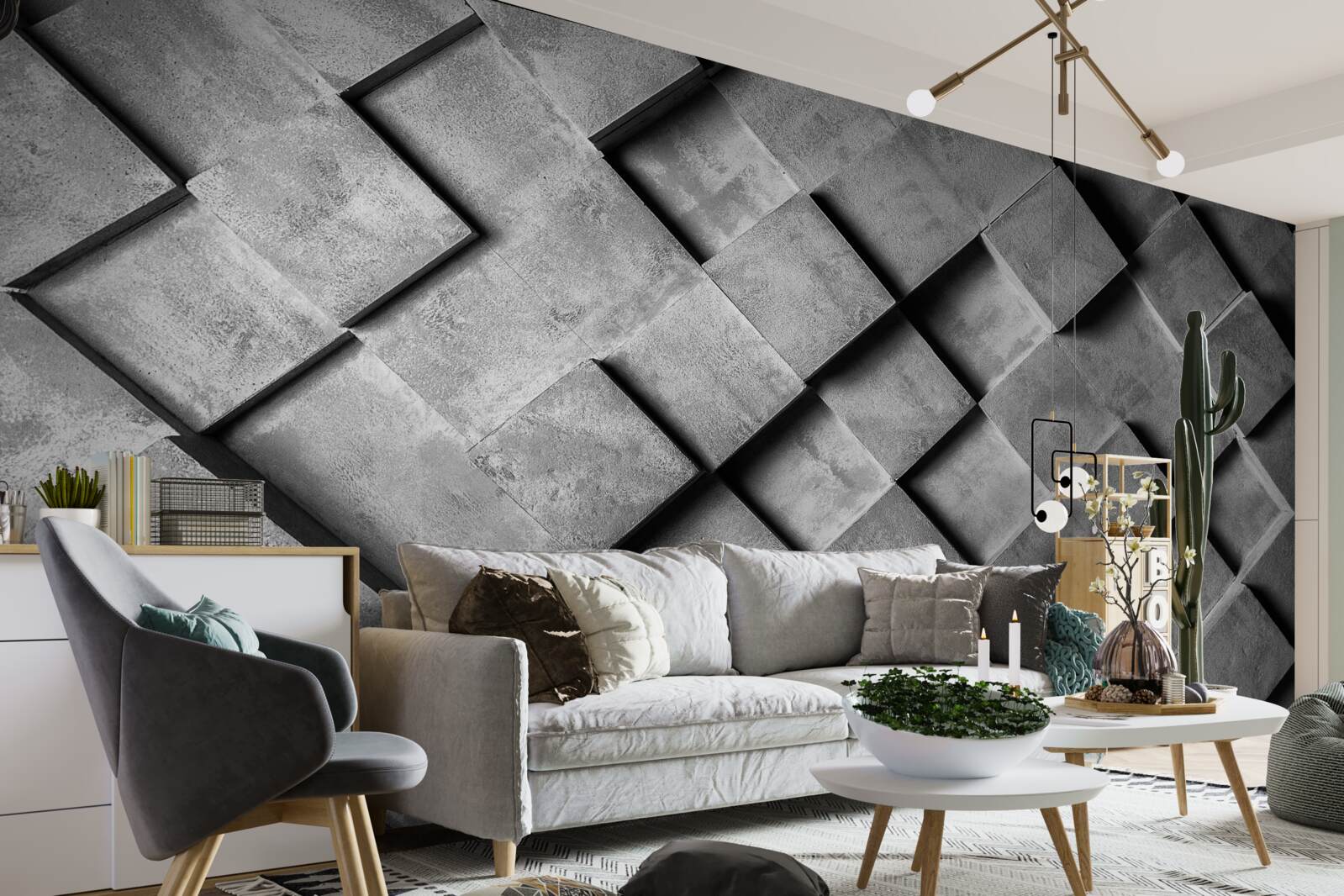 Фотошпалери 3d прямокутники сірого кольору