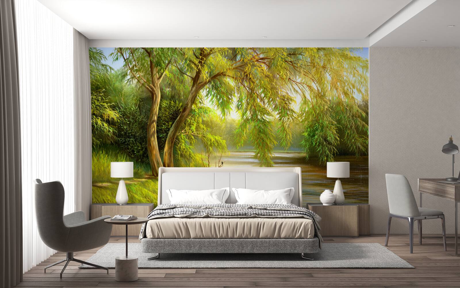 Фотошпалери влітку верба сумно схиляється над водою