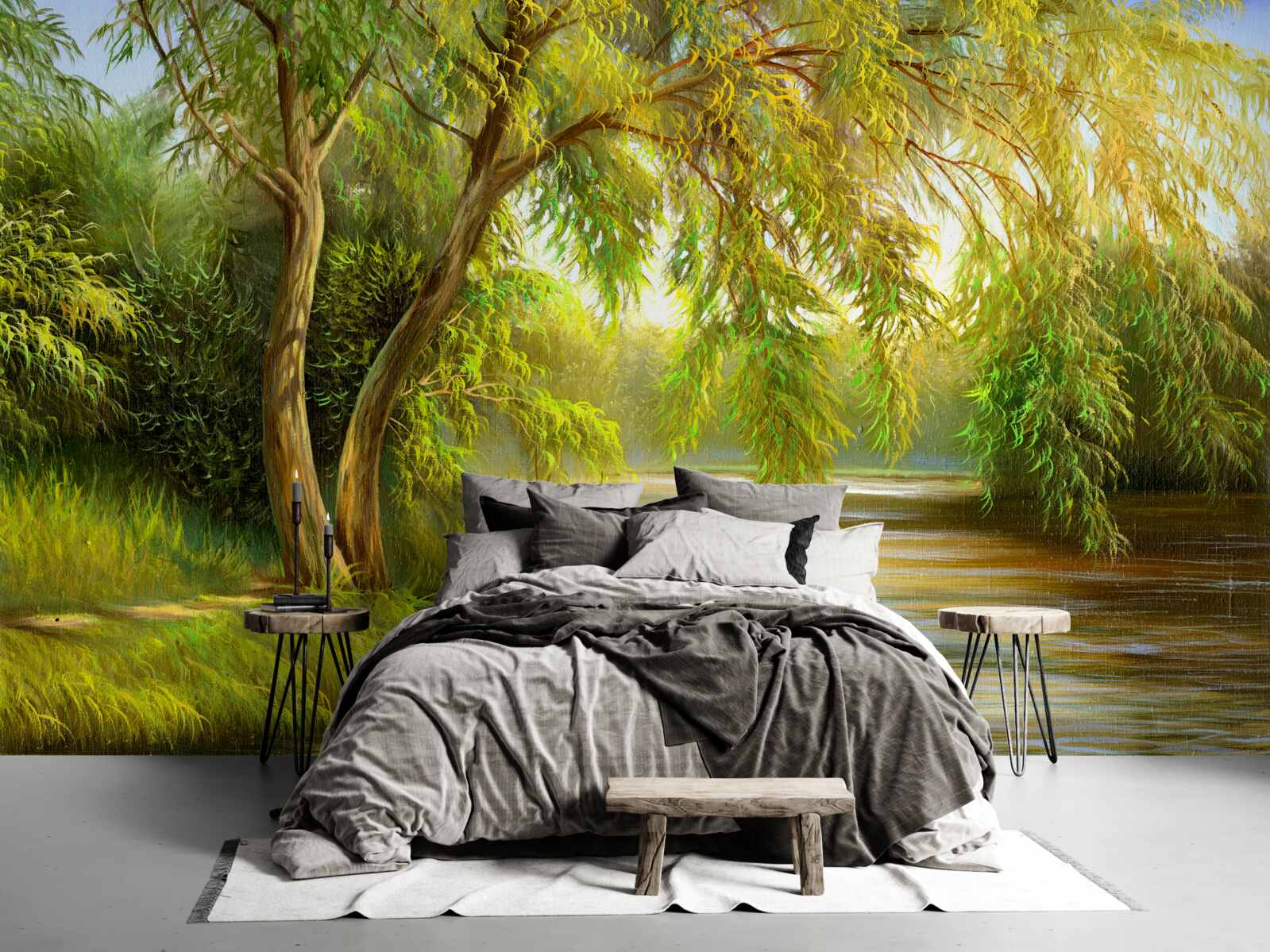 Фотошпалери влітку верба сумно схиляється над водою