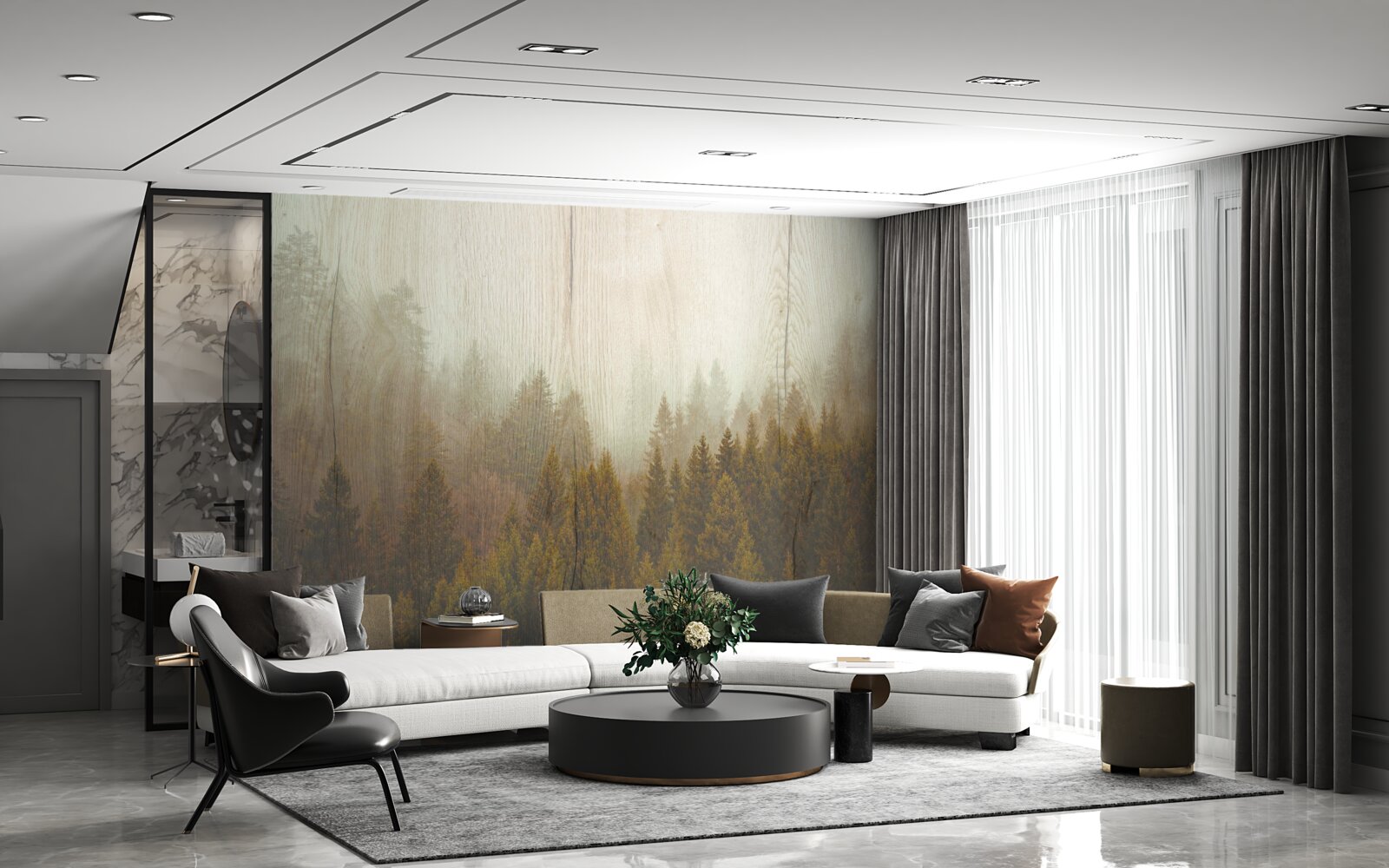 Фотошпалери туманний ліс восени