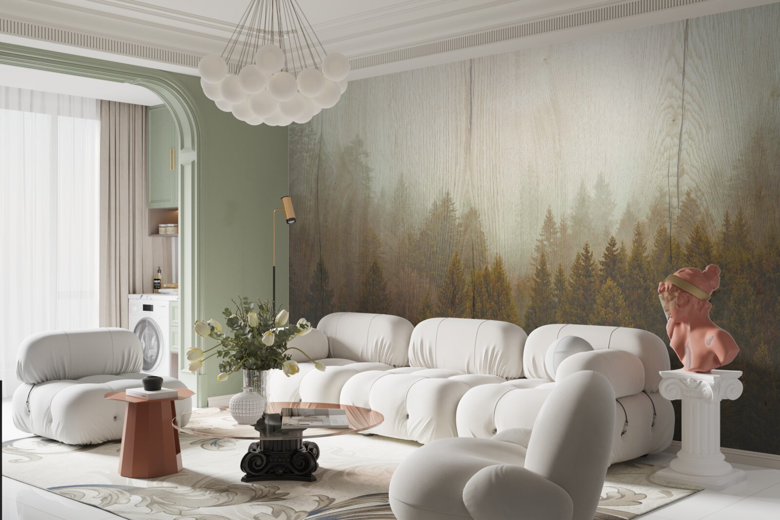 Фотошпалери туманний ліс восени