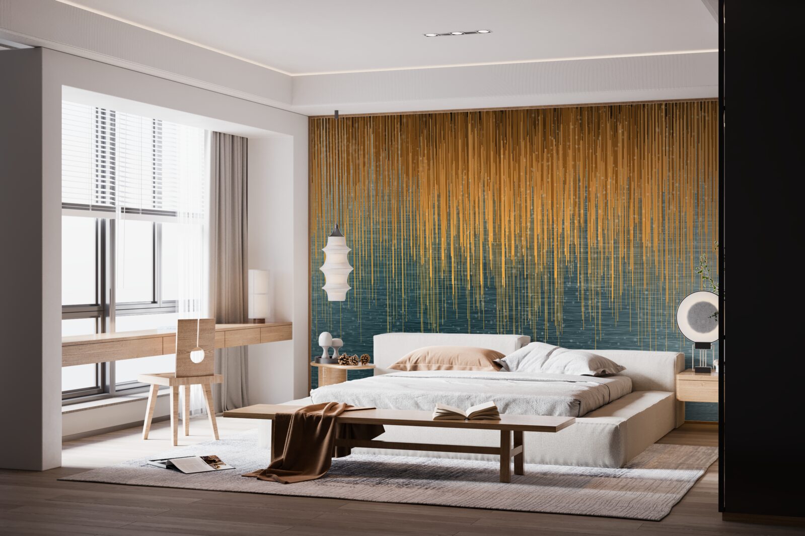 Фотошпалери вербові гілки в осінньому вбранні здіймаються над поверхнею води