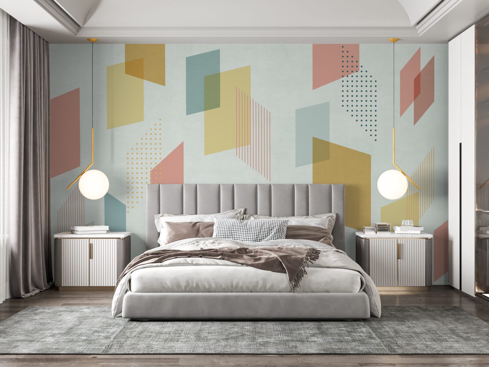 Фотошпалери прямокутники, що ширяють у повітрі, пофарбовані в різні кольори