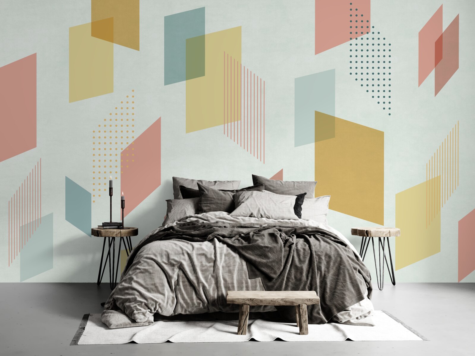 Фотошпалери прямокутники, що ширяють у повітрі, пофарбовані в різні кольори