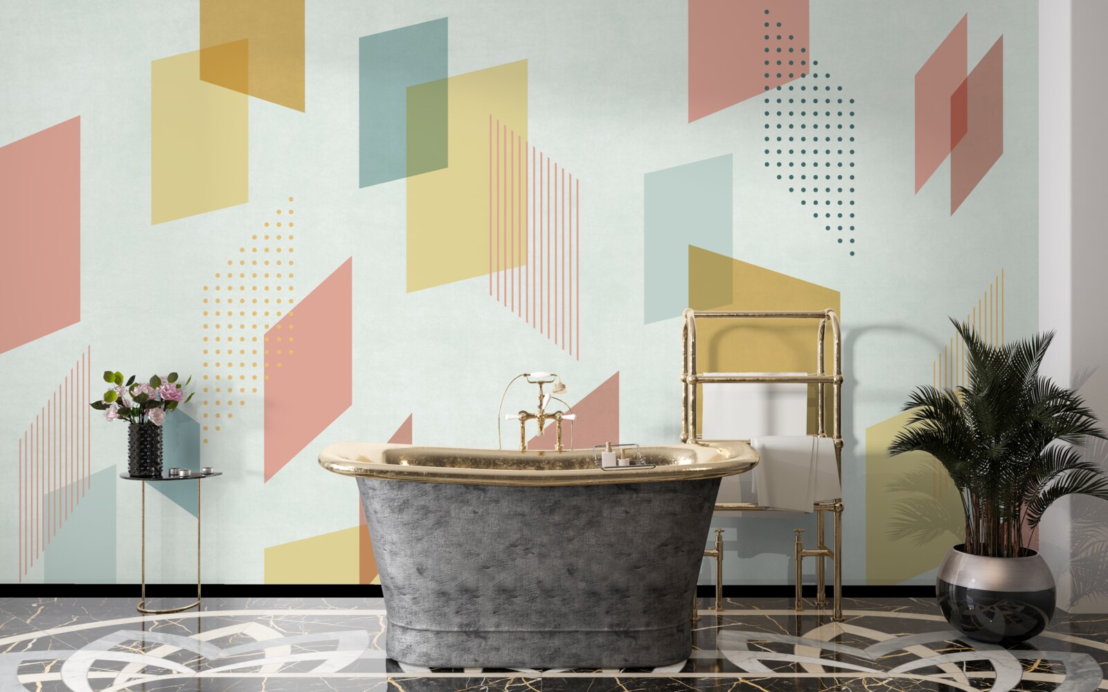 Фотошпалери прямокутники, що ширяють у повітрі, пофарбовані в різні кольори