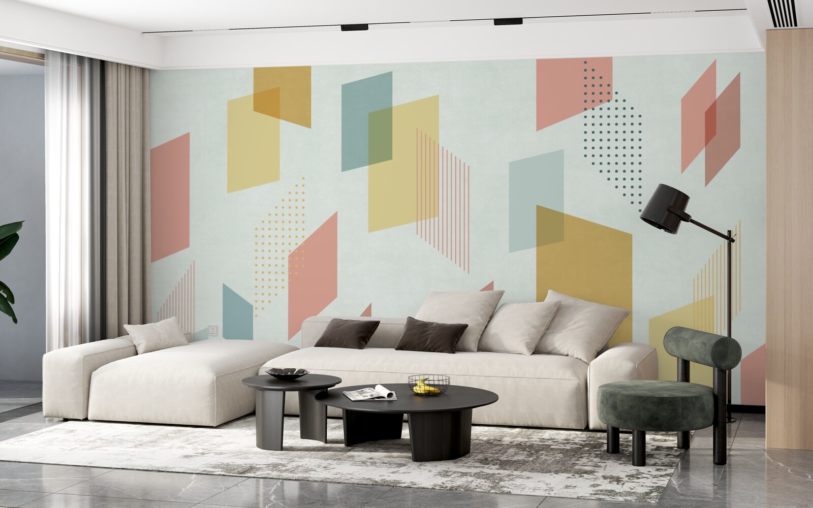 Фотошпалери прямокутники, що ширяють у повітрі, пофарбовані в різні кольори