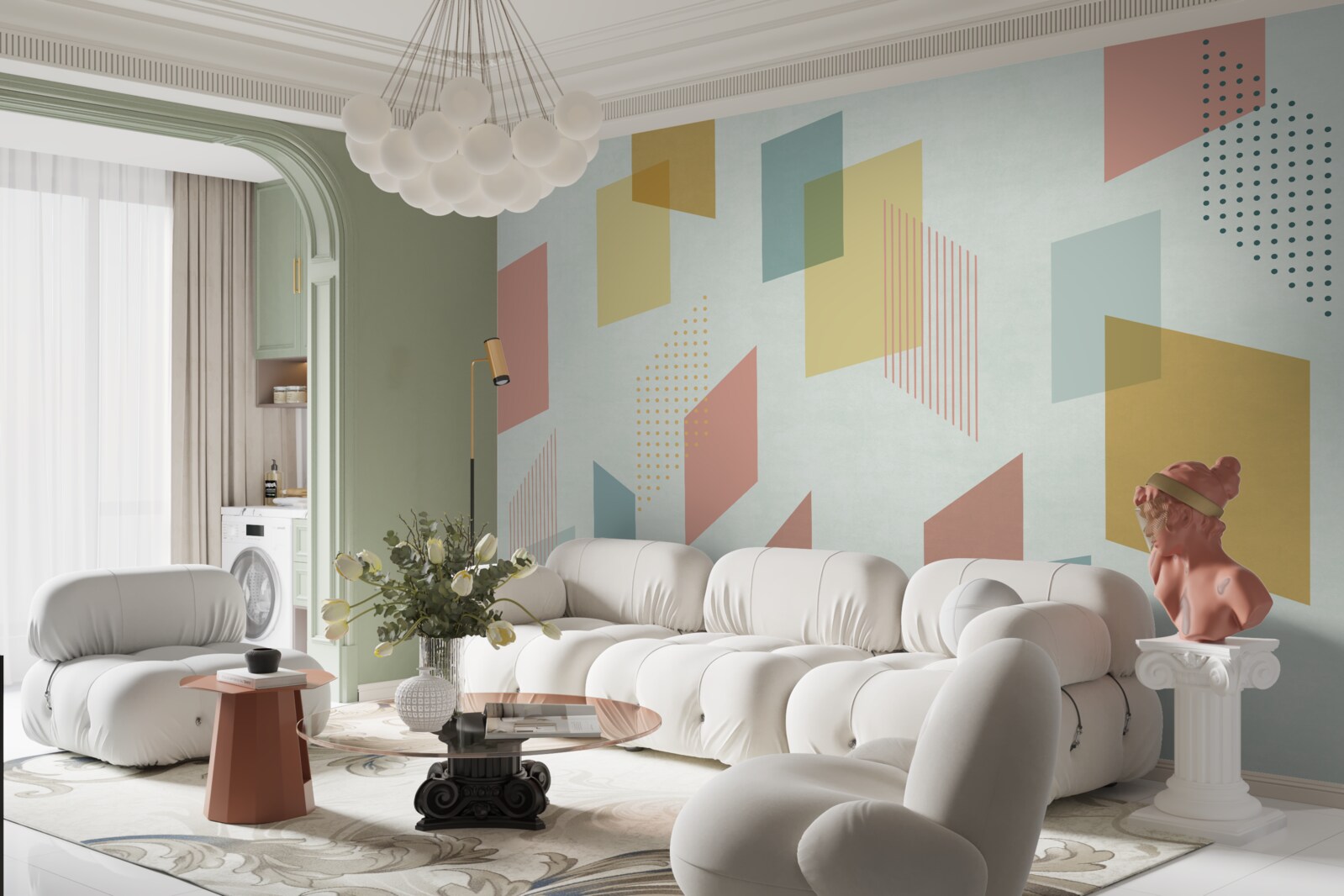 Фотошпалери прямокутники, що ширяють у повітрі, пофарбовані в різні кольори