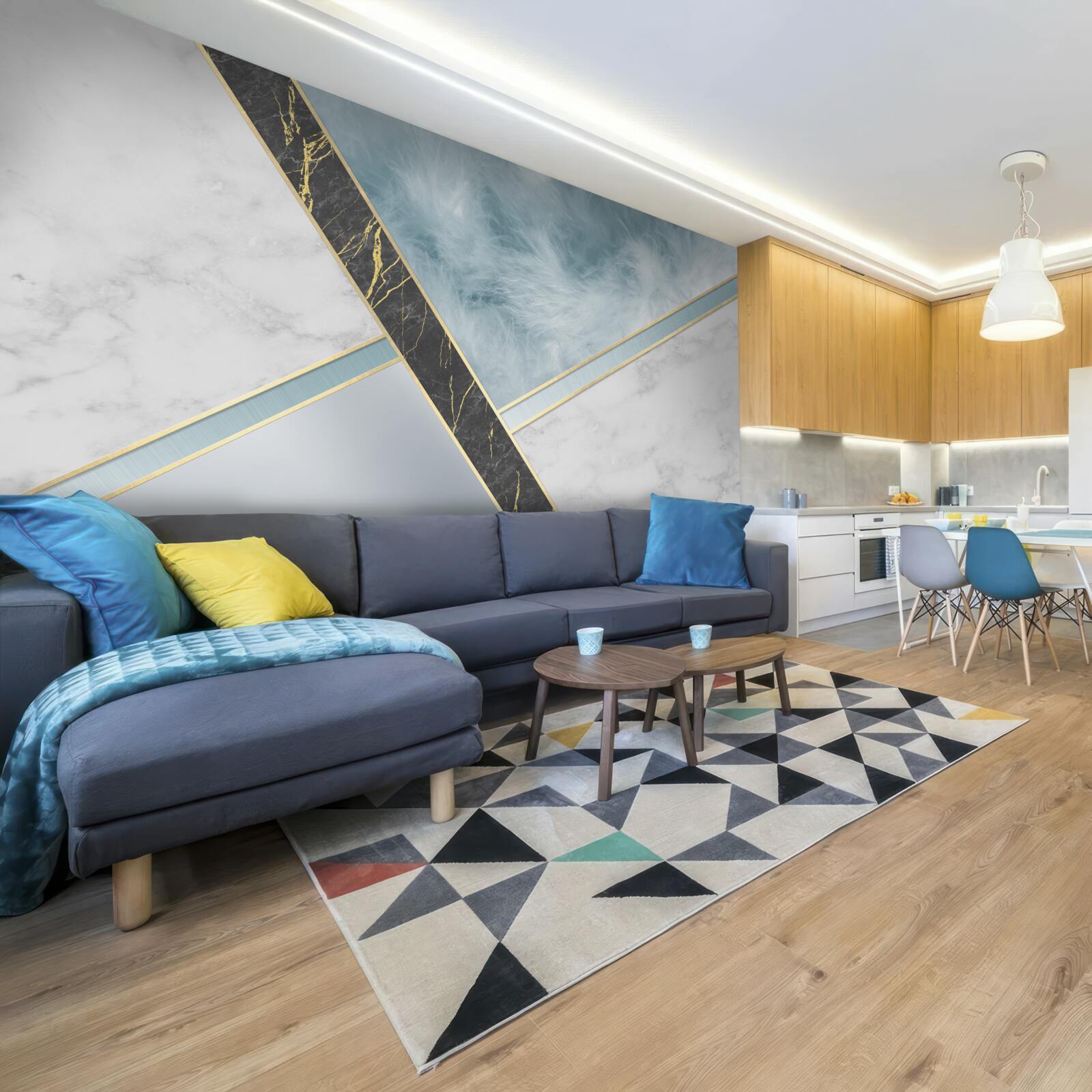 Фотошпалери мармур у відтінках сірого та синього з елементами чорного