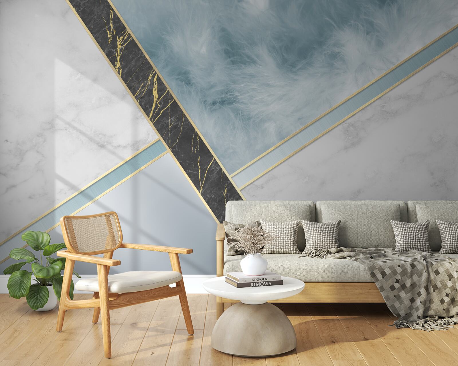 Фотошпалери мармур у відтінках сірого та синього з елементами чорного