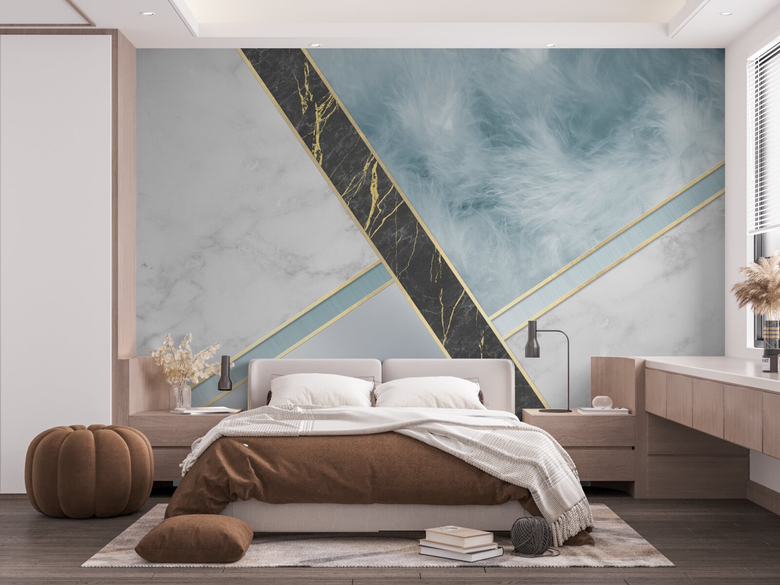 Фотошпалери мармур у відтінках сірого та синього з елементами чорного