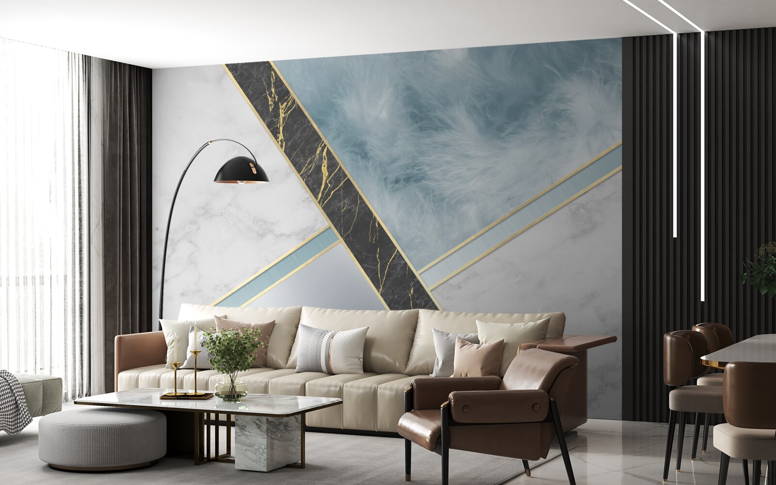 Фотошпалери мармур у відтінках сірого та синього з елементами чорного