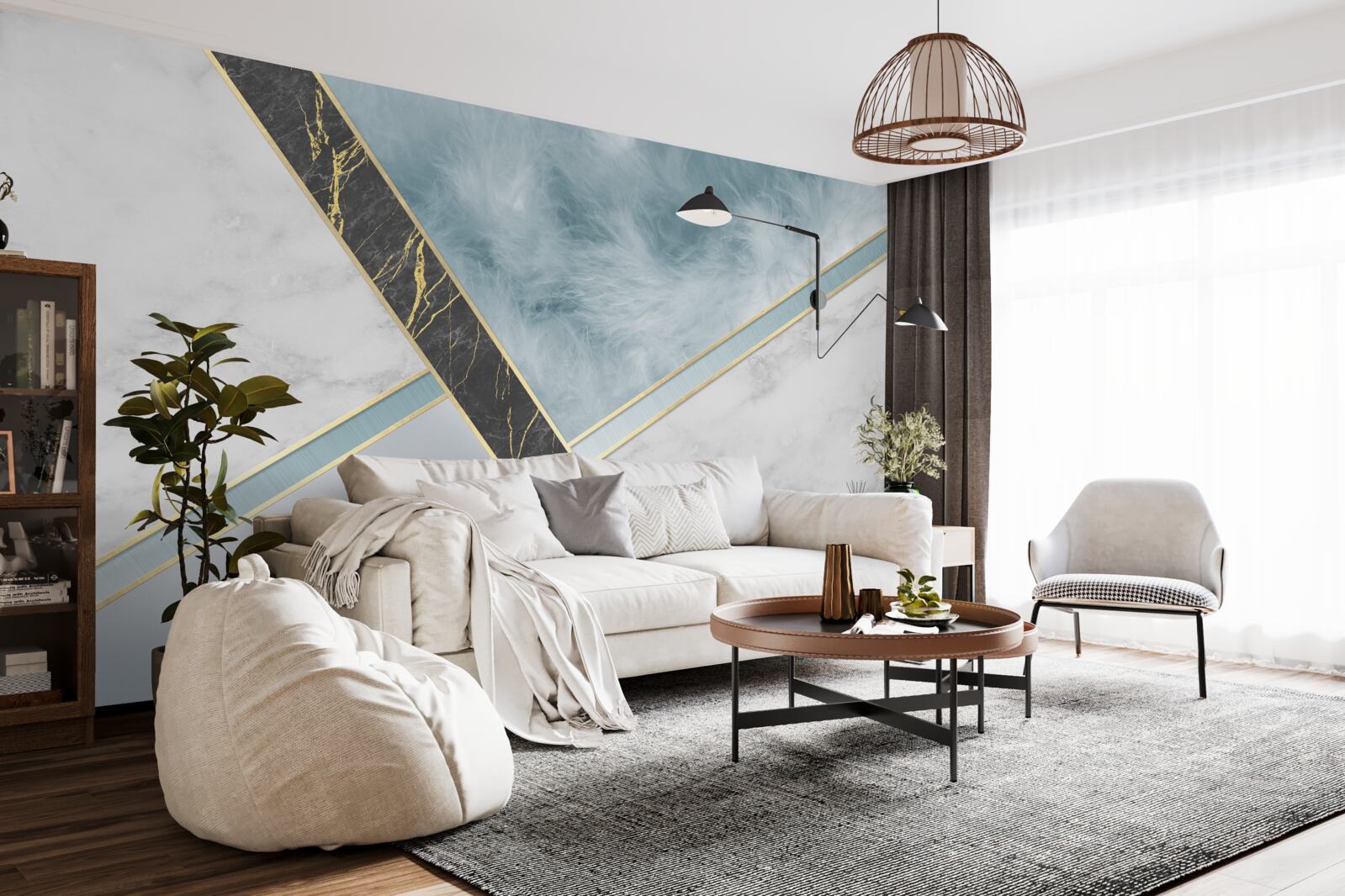 Фотошпалери мармур у відтінках сірого та синього з елементами чорного