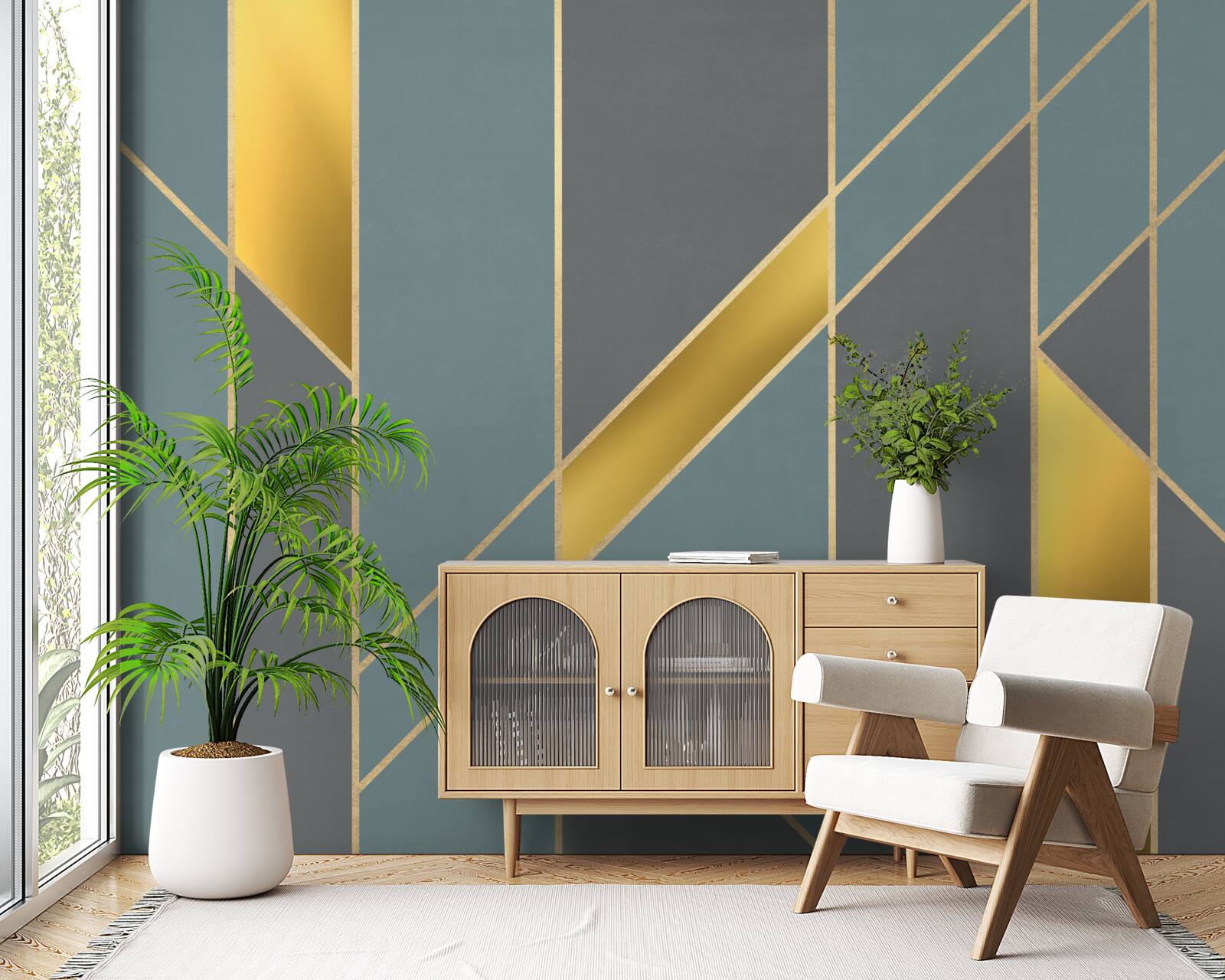 Фотошпалери сині фігури з золотими акцентами