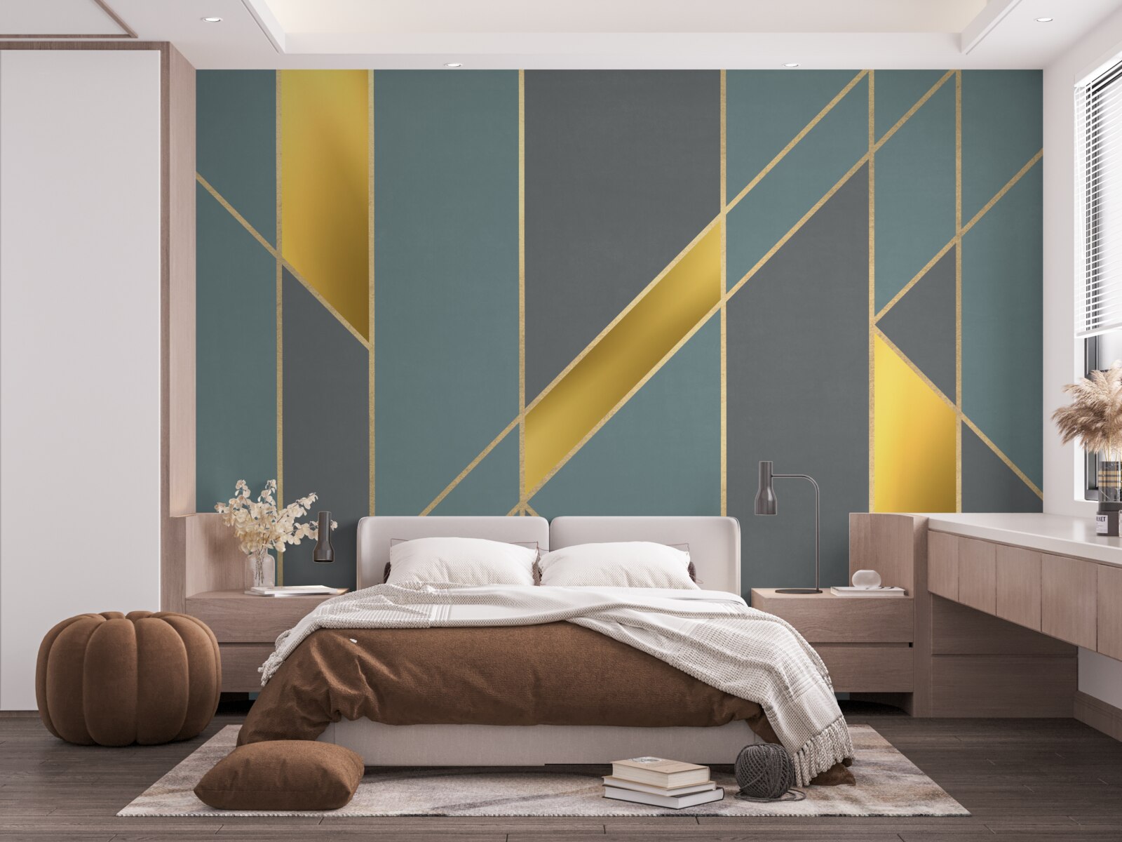 Фотошпалери сині фігури з золотими акцентами