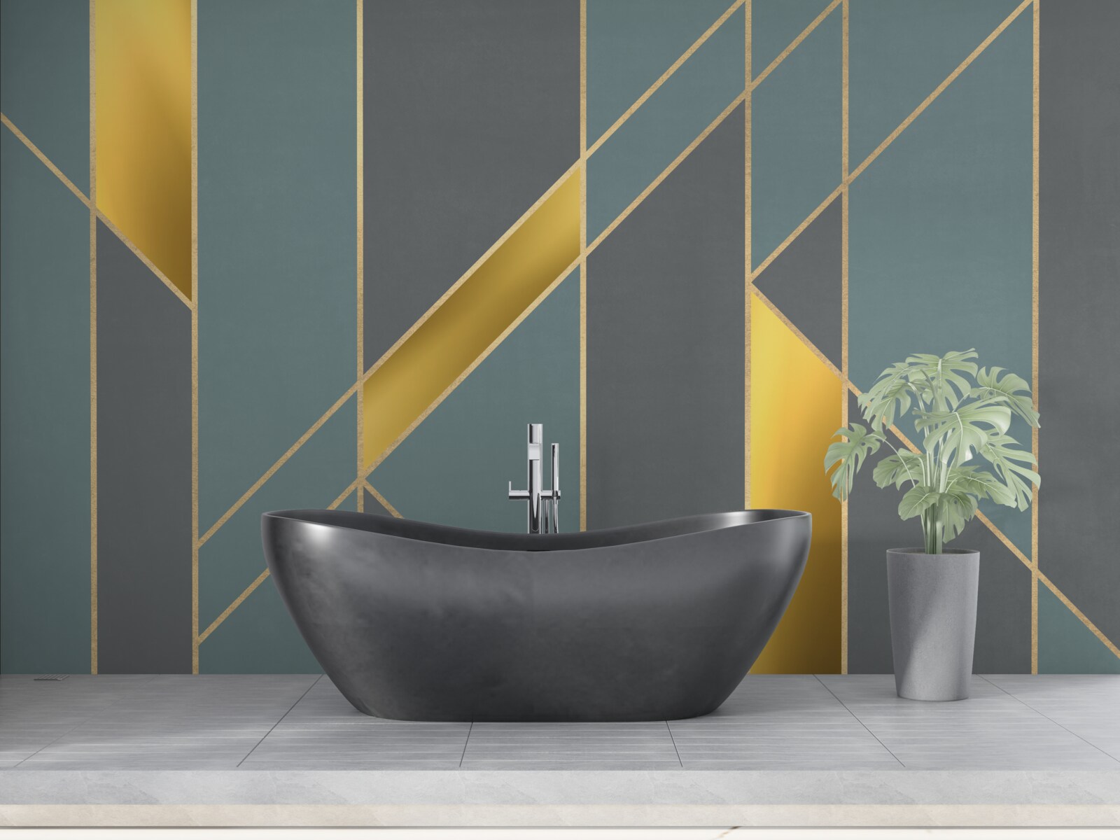 Фотошпалери сині фігури з золотими акцентами