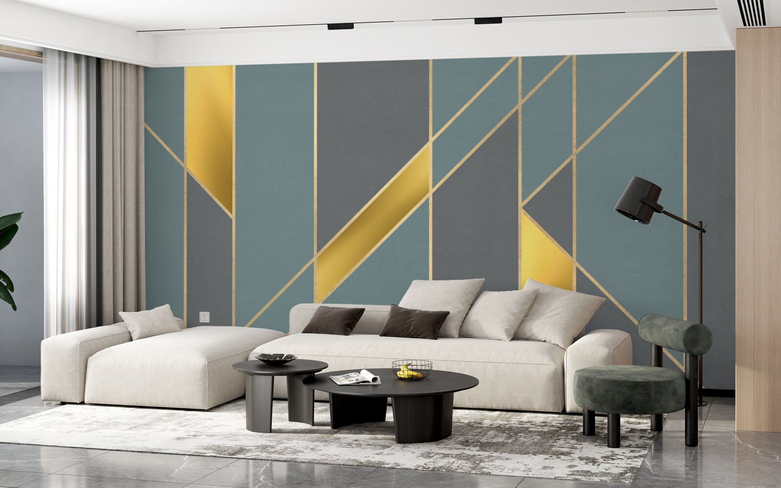 Фотошпалери сині фігури з золотими акцентами