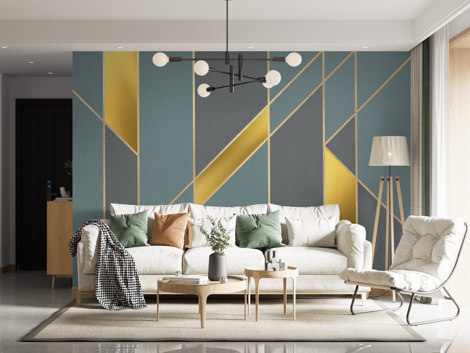 Фотошпалери сині фігури з золотими акцентами