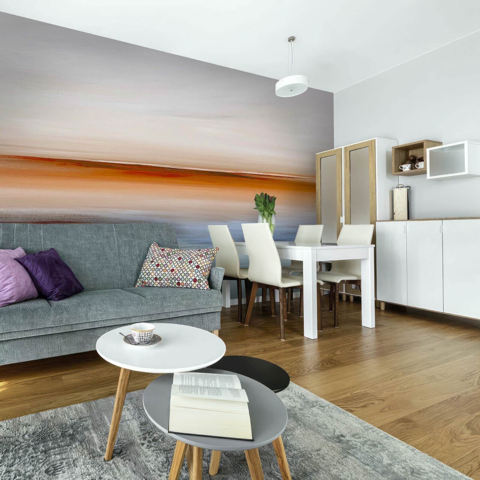 Фотошпалери спокій на річці під вечірнім заходом сонця