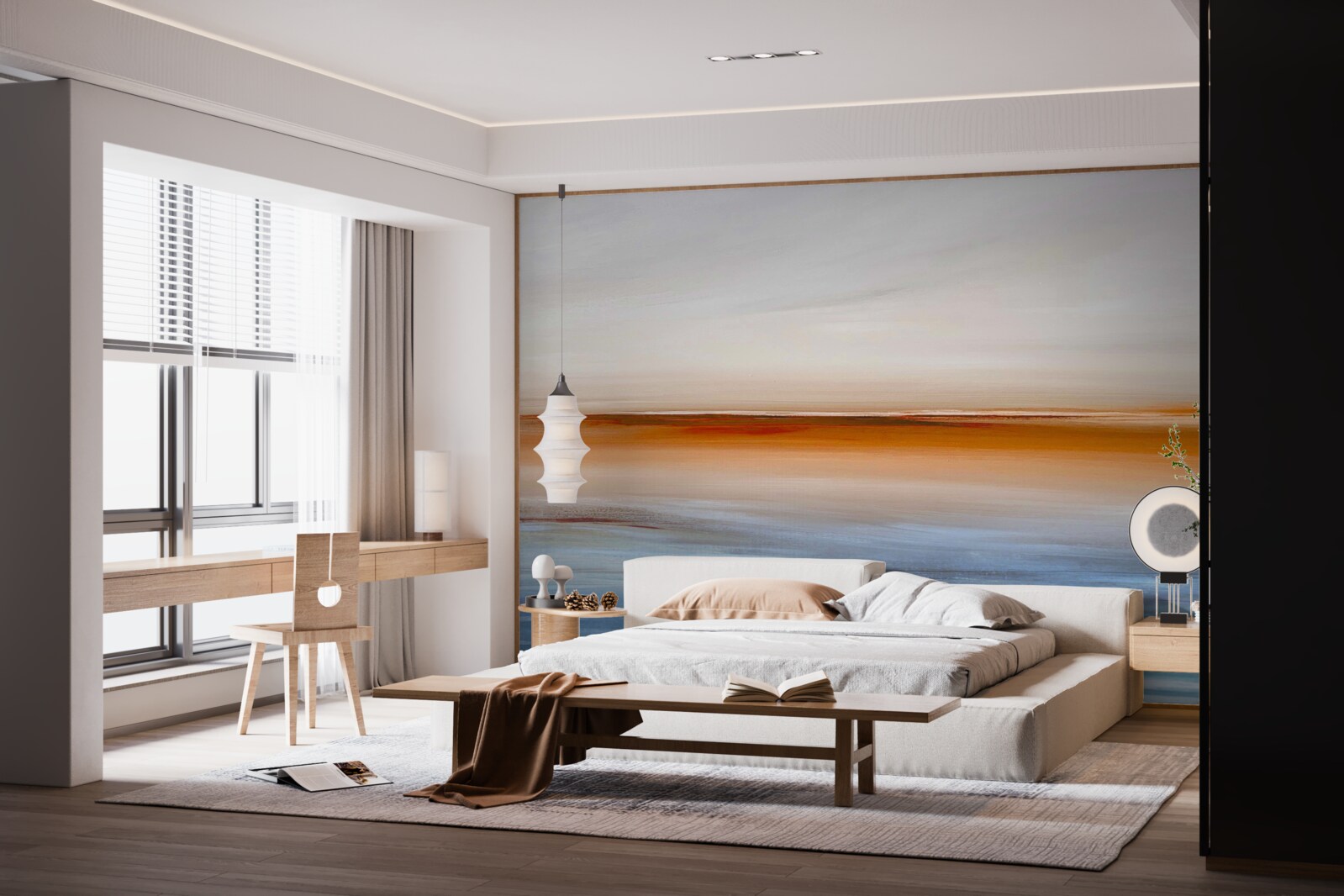 Фотошпалери спокій на річці під вечірнім заходом сонця