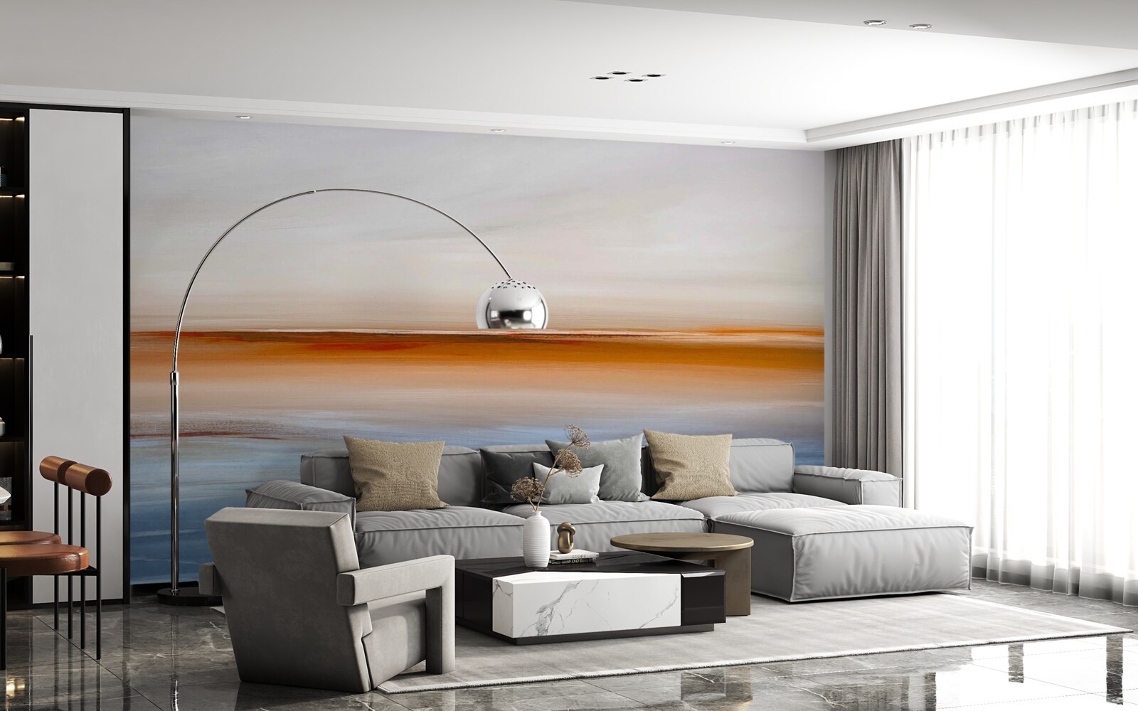 Фотошпалери спокій на річці під вечірнім заходом сонця