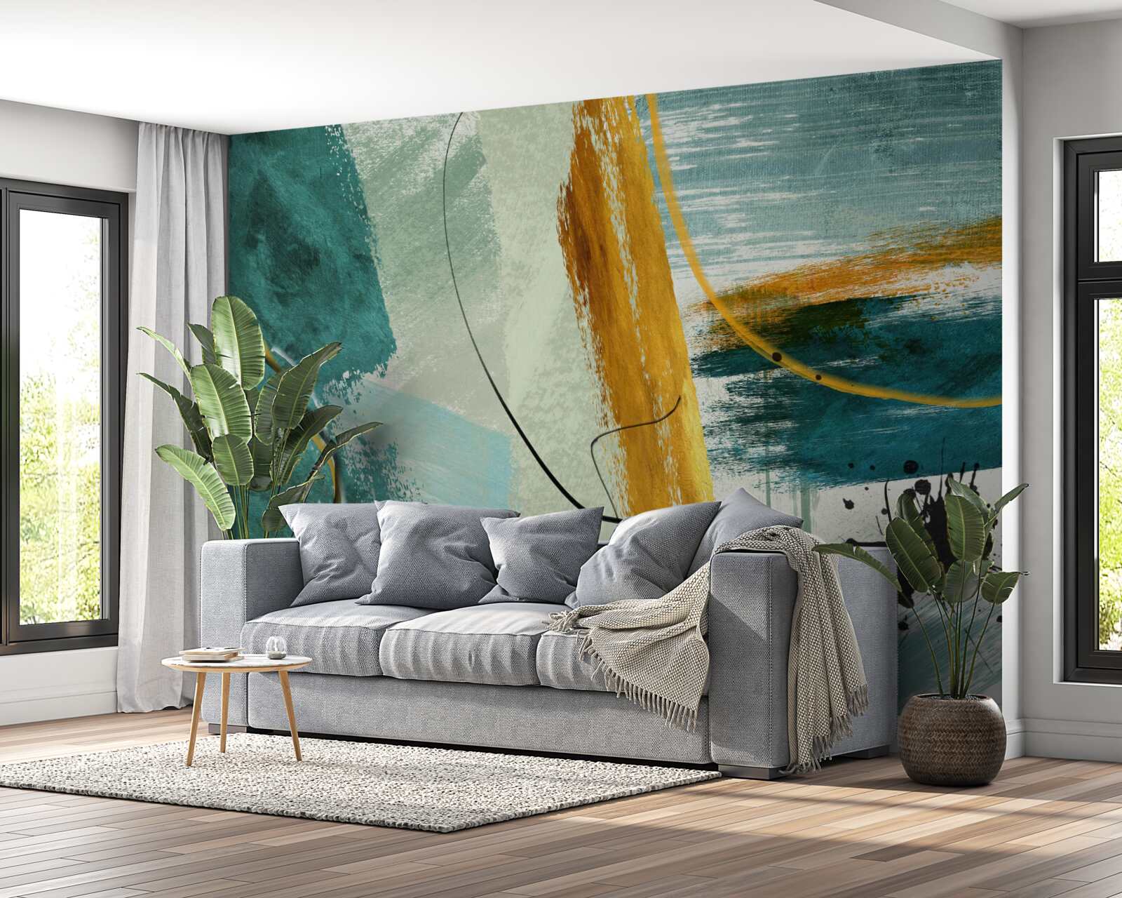 Фотошпалери абстрактне зображення сучасності на синьому тлі